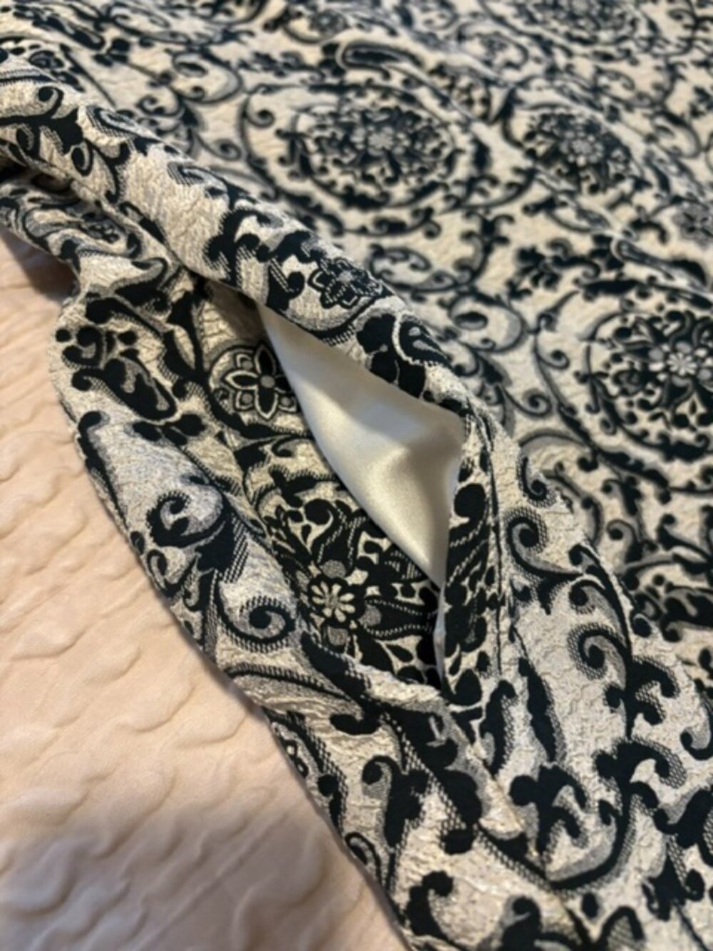 Oscar de la Renta Size S Black Ivory Damask Paisley Maxi Dress 3/4 Sleeve - Picture 5 of 8